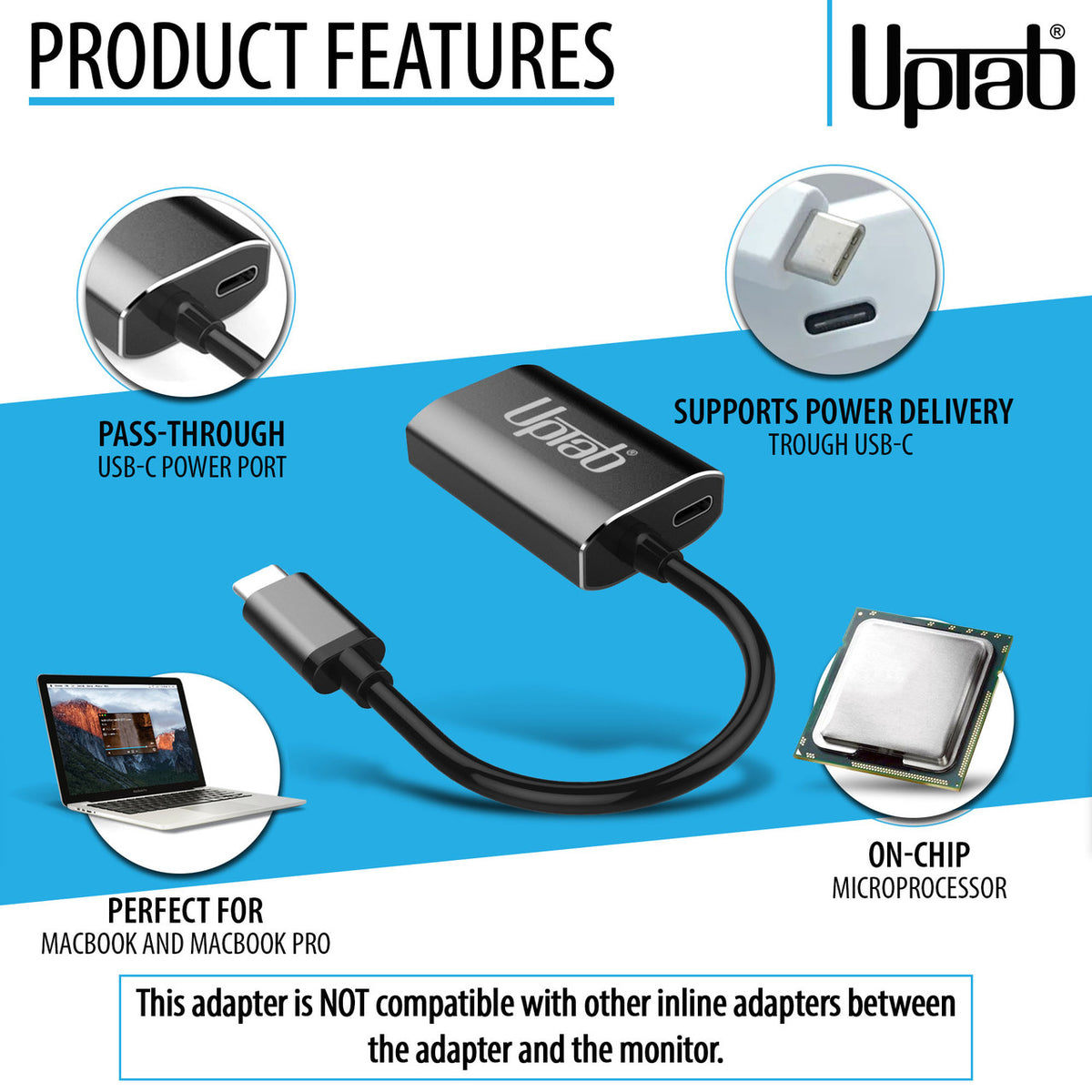 UPTab USB-C to Mini DisplayPort Adapter – Graphite, supports 4K@60Hz and HDR for seamless video output on MacBook, iPad Pro, laptops, and external monitors.