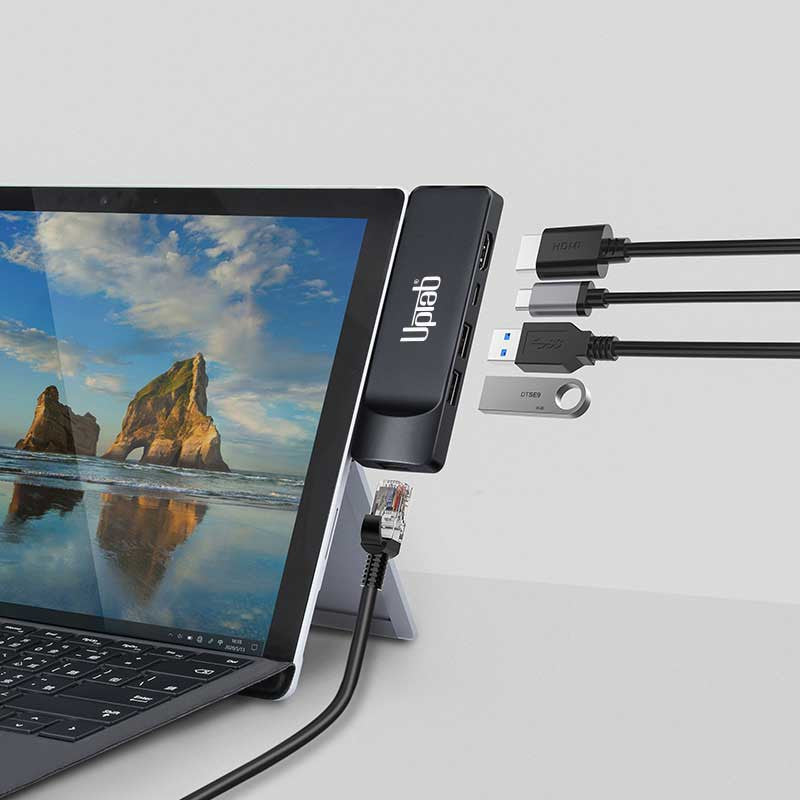 UPTab Surface Pro 7 Mini Docking Station with HDMI 4K UltraHD, 2 x USB 3.0 Ports, Gigabit Ethernet, USB-C Data or PD with cables