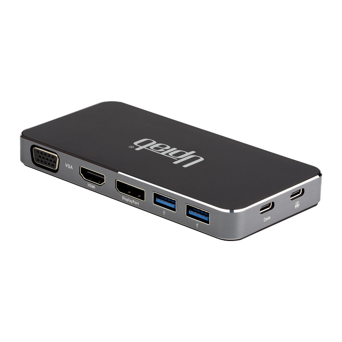 UPTab USB-C to HDMI UltraHD, DisplayPort 4K, VGA, 2x USB 3.0, USB-C 3.2 Port, USB-C for PD Adapter - Front Ports