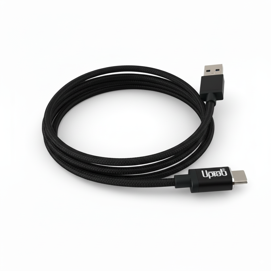 UPTab Black USB cable with USB-C connector on a white background