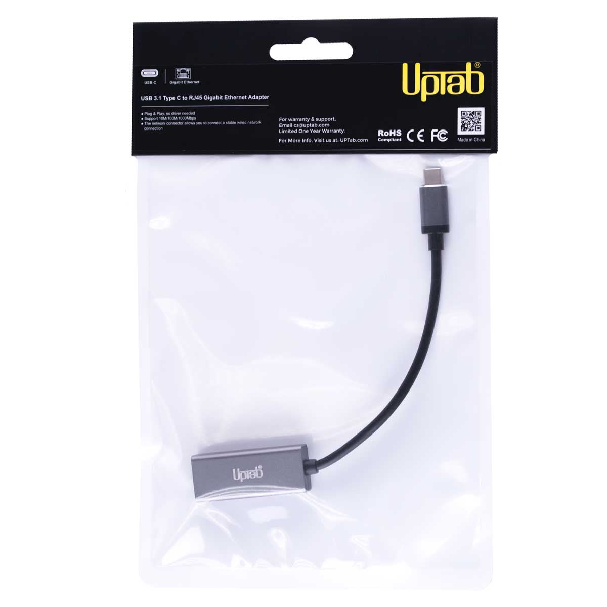 UPTab USB-C (Type C) to Ethernet Gigabit LAN Network Adapter (Thunderbolt 3) - Packaging