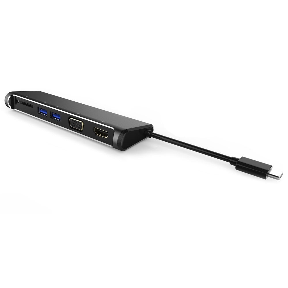 UPTab USB-C (Type C) to HDMI™ 4K, VGA,  2 USB 3.0, Card Reader Adapter -Side
