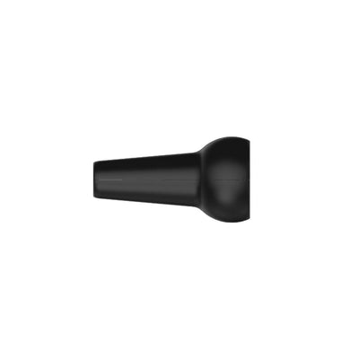 Black plastic component on a white background