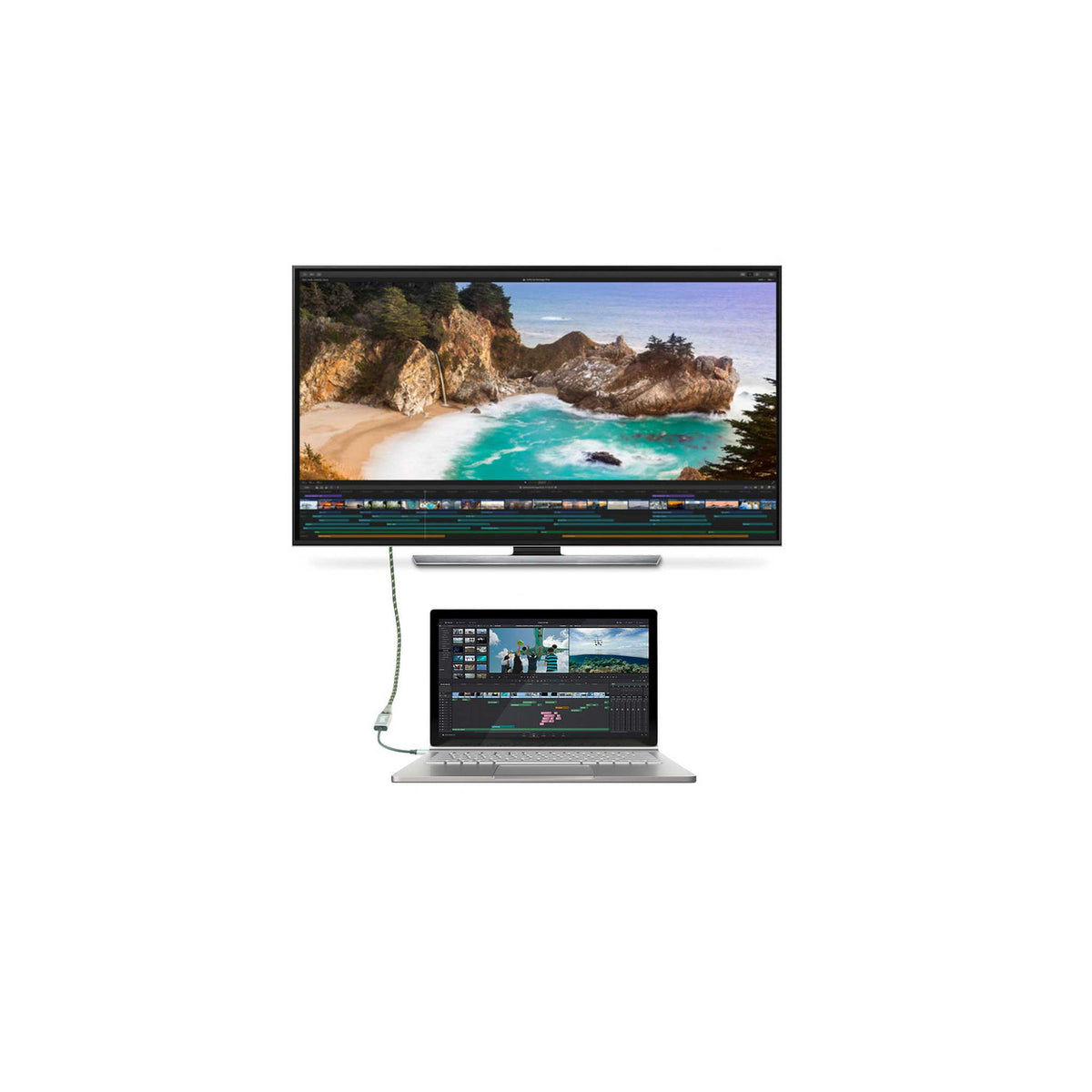 Highlighted features of UPTab USB-C to HDMI 2.1 HDR Active Adapter, including HDR support, 8K@60Hz resolution, and 4K@120Hz refresh rate.