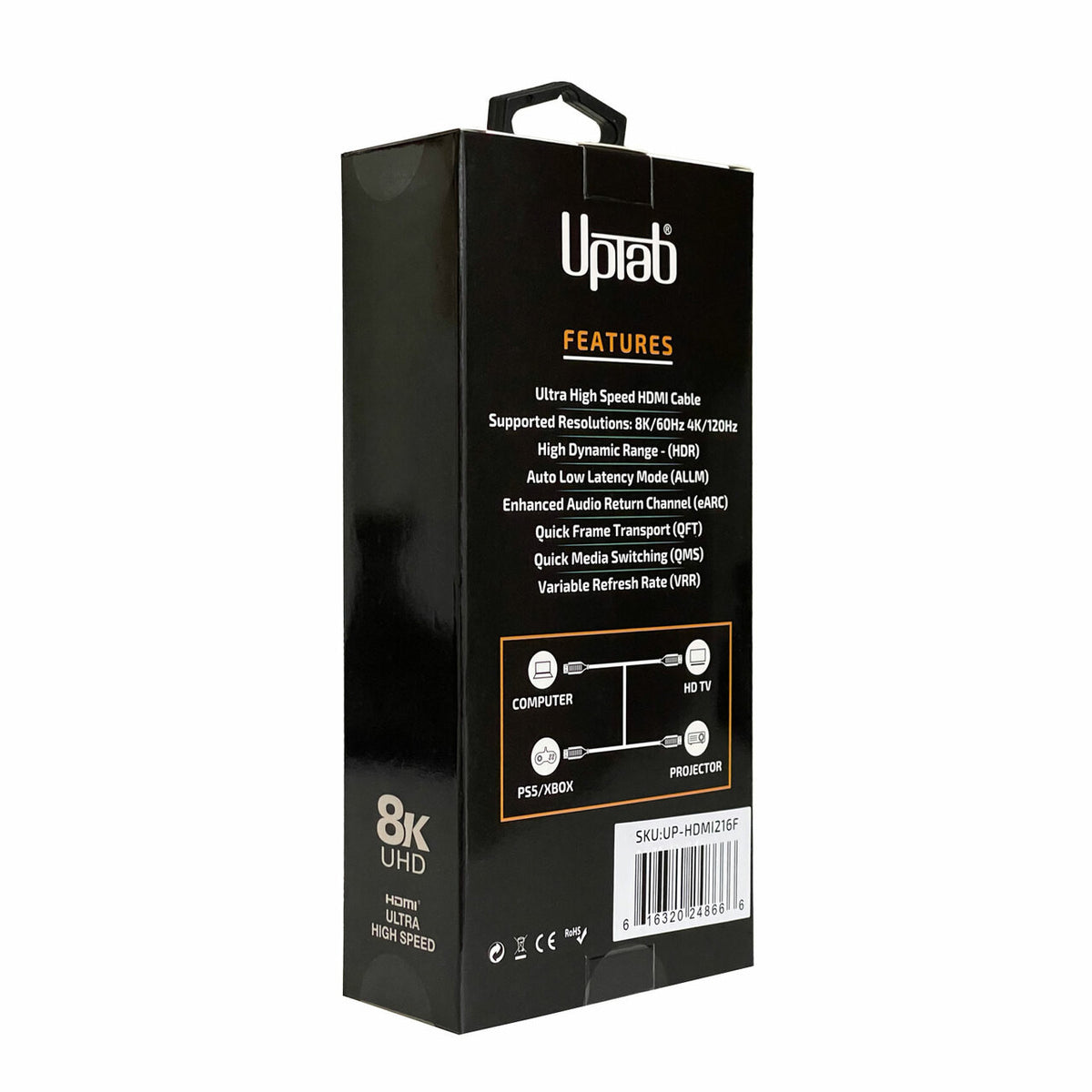 UPTab packaging with features listed on a white background