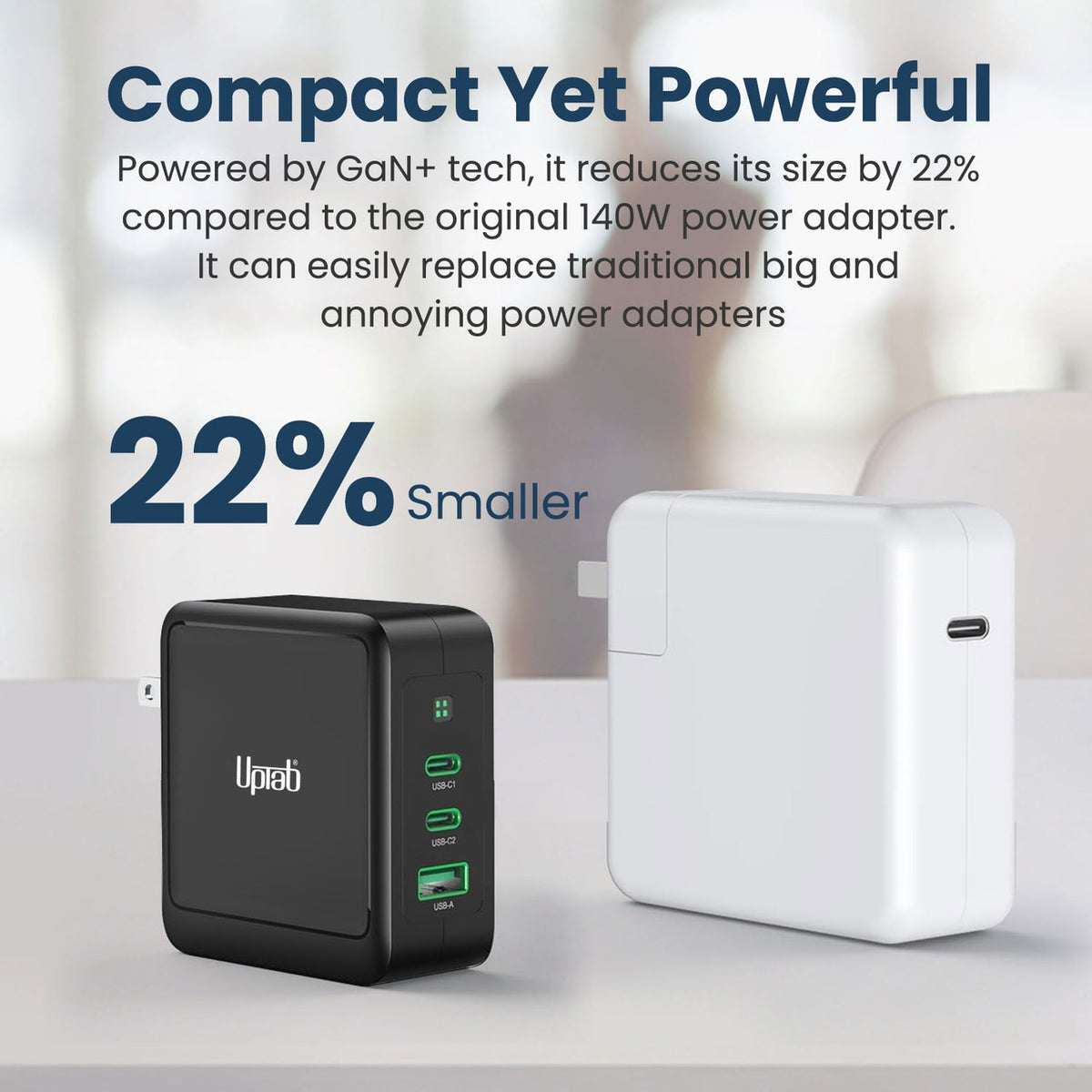UPTab USB C 140W Laptop Charger, USB-C Fast Charger Compact, Dual USB C Ports GaN Tech, Type C PD 3.1 Wall Charger Adapter – Compatible with MacBook Pro, Lenovo, Dell XPS, iPhone 15 Plus/Pro Max, iPad