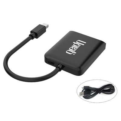 Rear view of the UPTab Mini DisplayPort to Dual HDMI 4K 60Hz Adapter highlighting its sturdy build and compact, portable design.