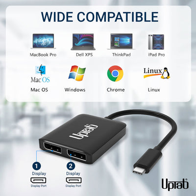 UPTab USB-C to Dual Port DisplayPort - All major operation systems compatible