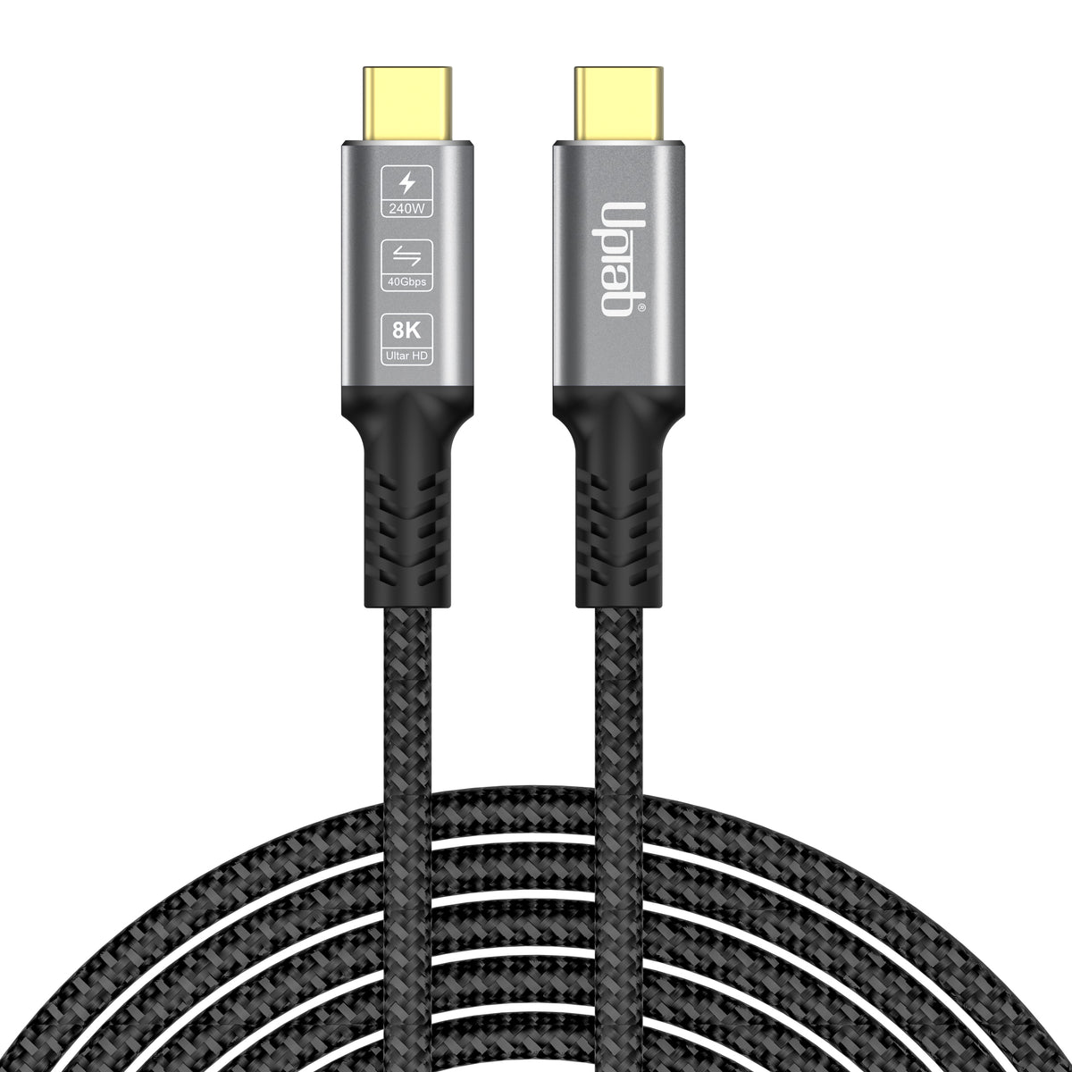 UPTab USB4 cable with gold connectors on a white background. USB-C 4 Cable